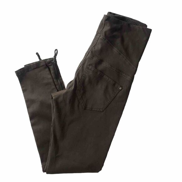 H&M Mama Maternity Pant SZ 8 Olive Green Skinny Full Panel Stretch Tummy Zip Hem - Picture 2 of 9